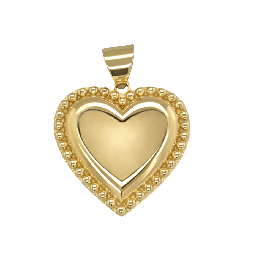 10KT Yellow Gold 20MM Heart Pendant with Beaded Border FREE ENGRAVING