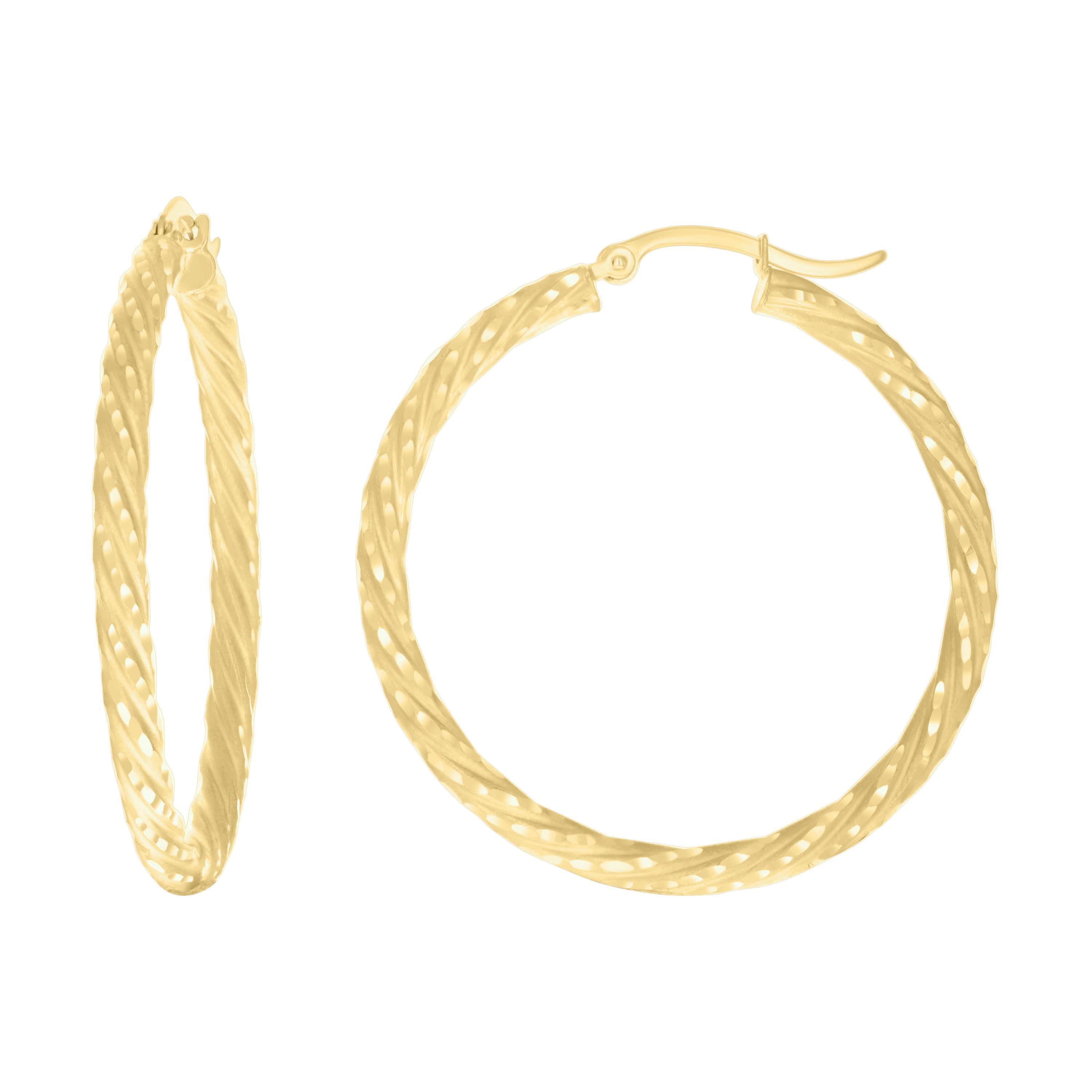 10Kt Yellow Gold Womens Diamond-cut Spotted Patterned Fancy Hoop Earri