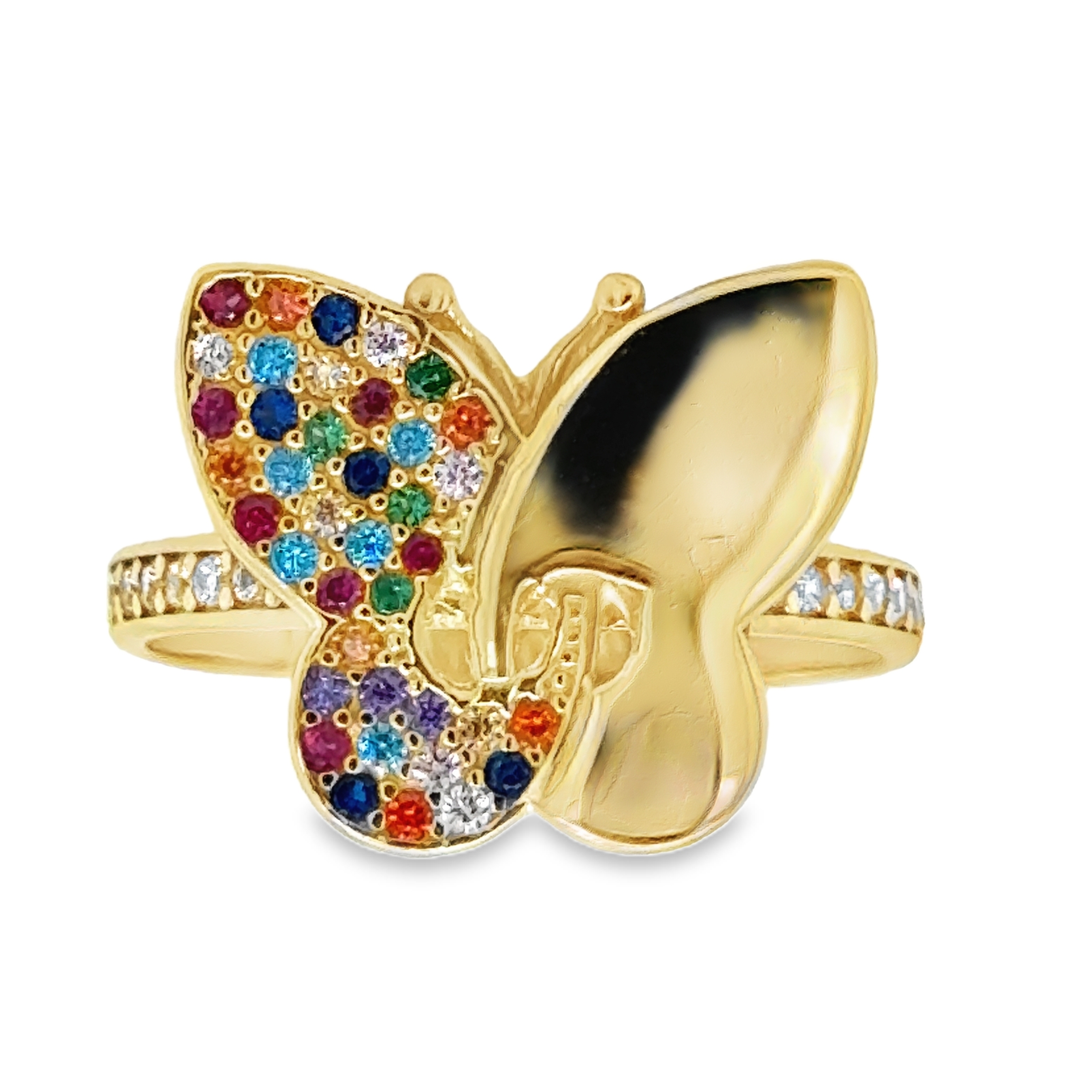 10KT Gold Multicolor Butterfly Ring FREE ENGRAVING