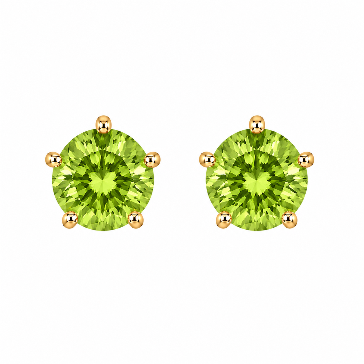 10KT Gold 5MM Peridot CZ August Birthstone Stud Earrings with Screwback Ball