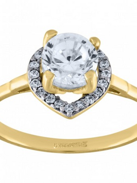 10kt Gold Womens Heart Halo Cubic Zirconia Engagement Ring