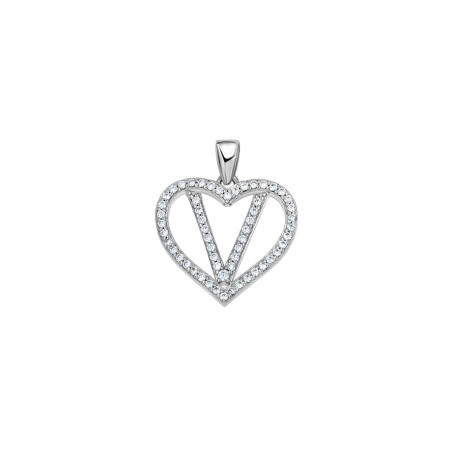 925 Sterling Silver Womens Cubic Zirconia Initial Letter V Heart Charm
