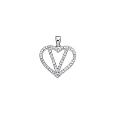 925 Sterling Silver Womens Cubic Zirconia Initial Letter V Heart Charm