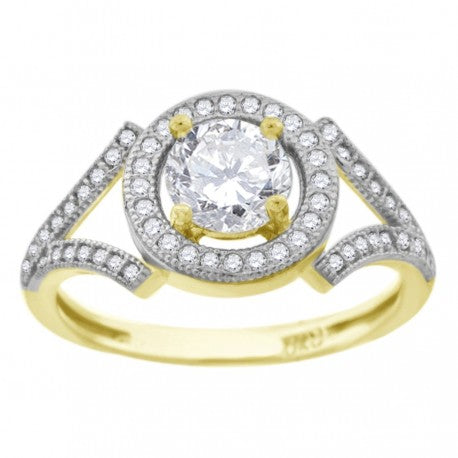 10kt Two-Tone Gold Womens Cubic Zirconia Round Halo Engagement Ring