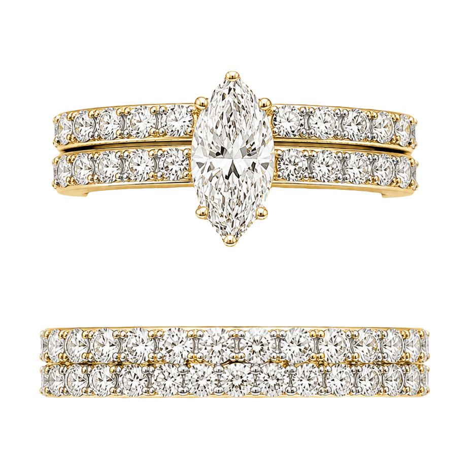 14KT Yellow Gold 2.85CTTW Certified Lab-Created Marquise Wedding Trio