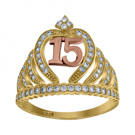 10kt Two-tone Gold Womens Cubic-Zirconia 15 Anos Quinceanera Ring