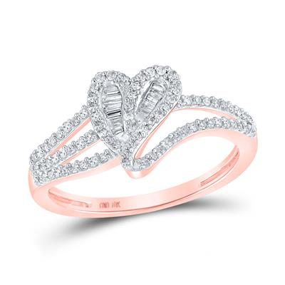 10K ROSE GOLD BAGUETTE DIAMOND HEART RING 1/3 CTTW