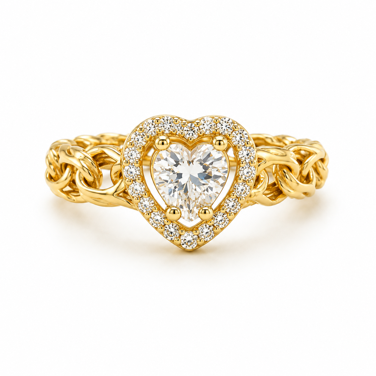 10KT Gold Chino Heart Ring with White CZ