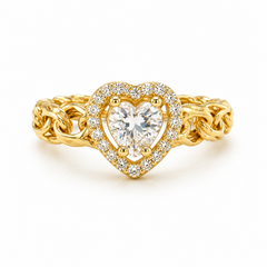 10KT Gold Chino Heart Ring with White CZ