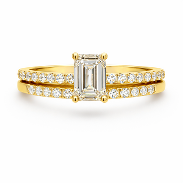 1.71CTTW Certified Lab-Created Emerald Cut Diamond Engagement Ring and Wedding Band Set in 14KT Yellow Gold Setting