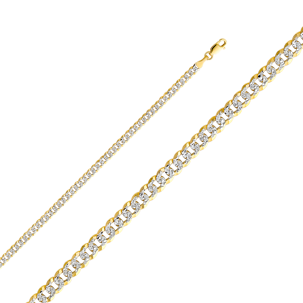 10KT Gold 4MM Curb Pave Chain 24 Inches