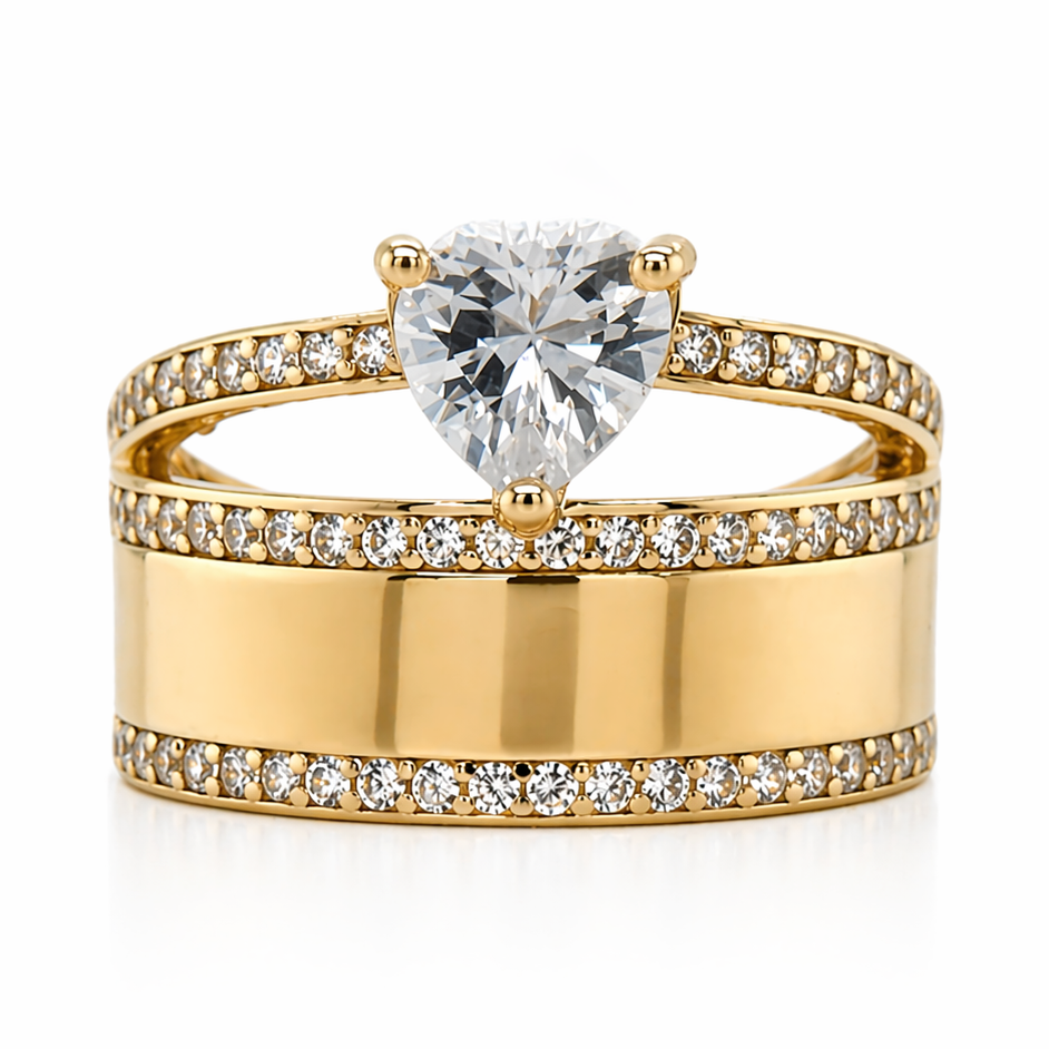 14KT Gold Heart Engagement Ring with Wide Band FREE ENGRAVING