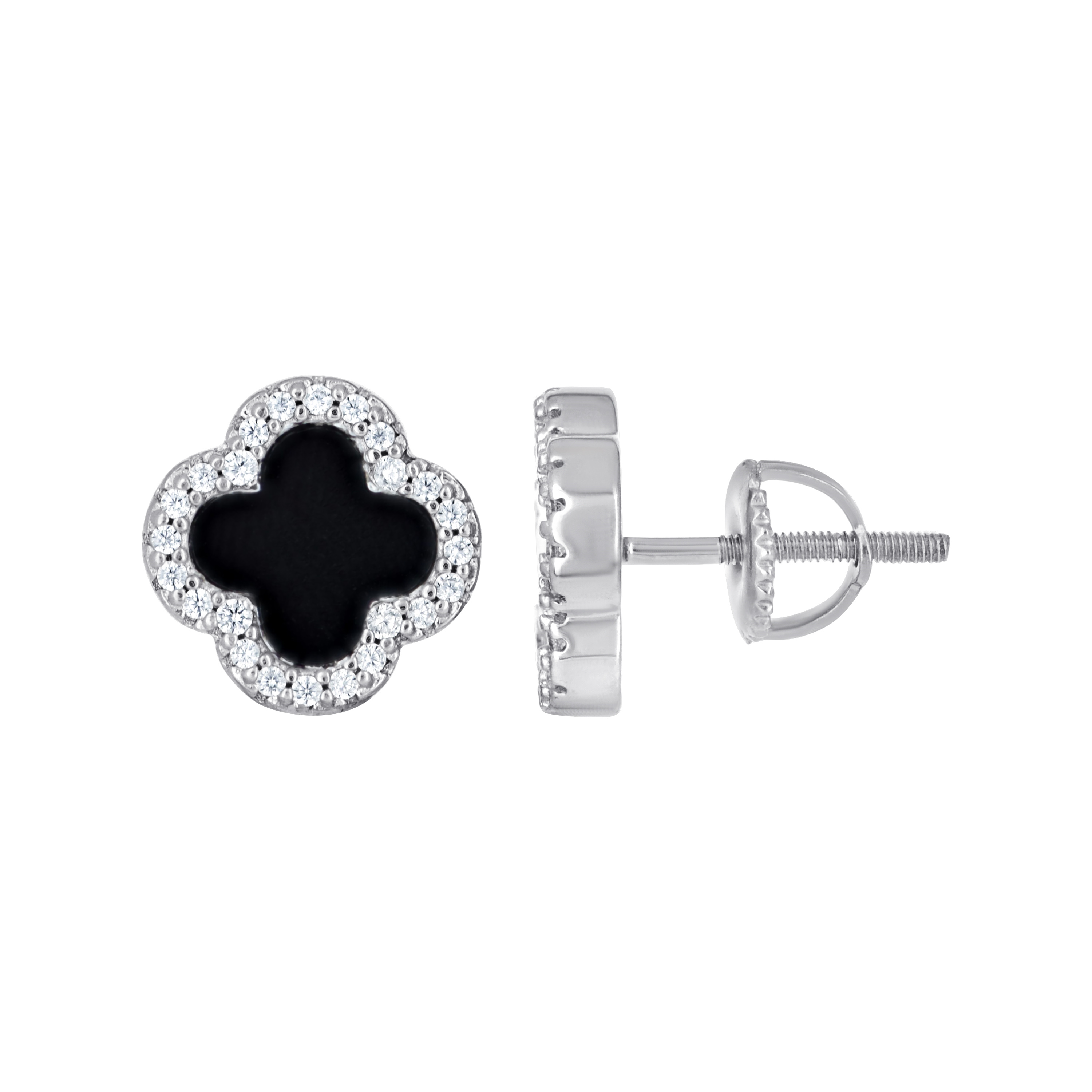925 Sterling Silver Womens Cubic-Zirconia Black Clover Good Luck Stud