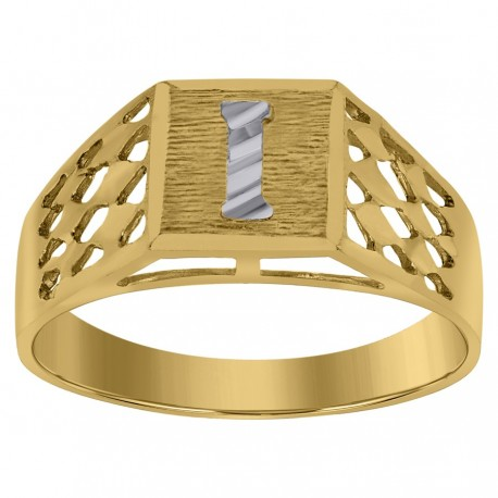 10kt Two-Tone Gold Unisex Kids Children Diamond-Cut Textured Initial L