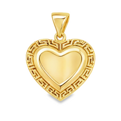 10KT Yellow Gold 20MM Heart Pendant with Greek Border FREE ENGRAVING
