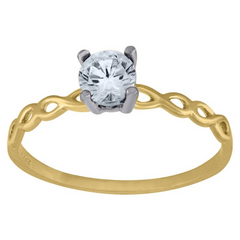 10kt Two-Tone Gold Womens Round Cubic Zirconia Twisted Engagement Ring
