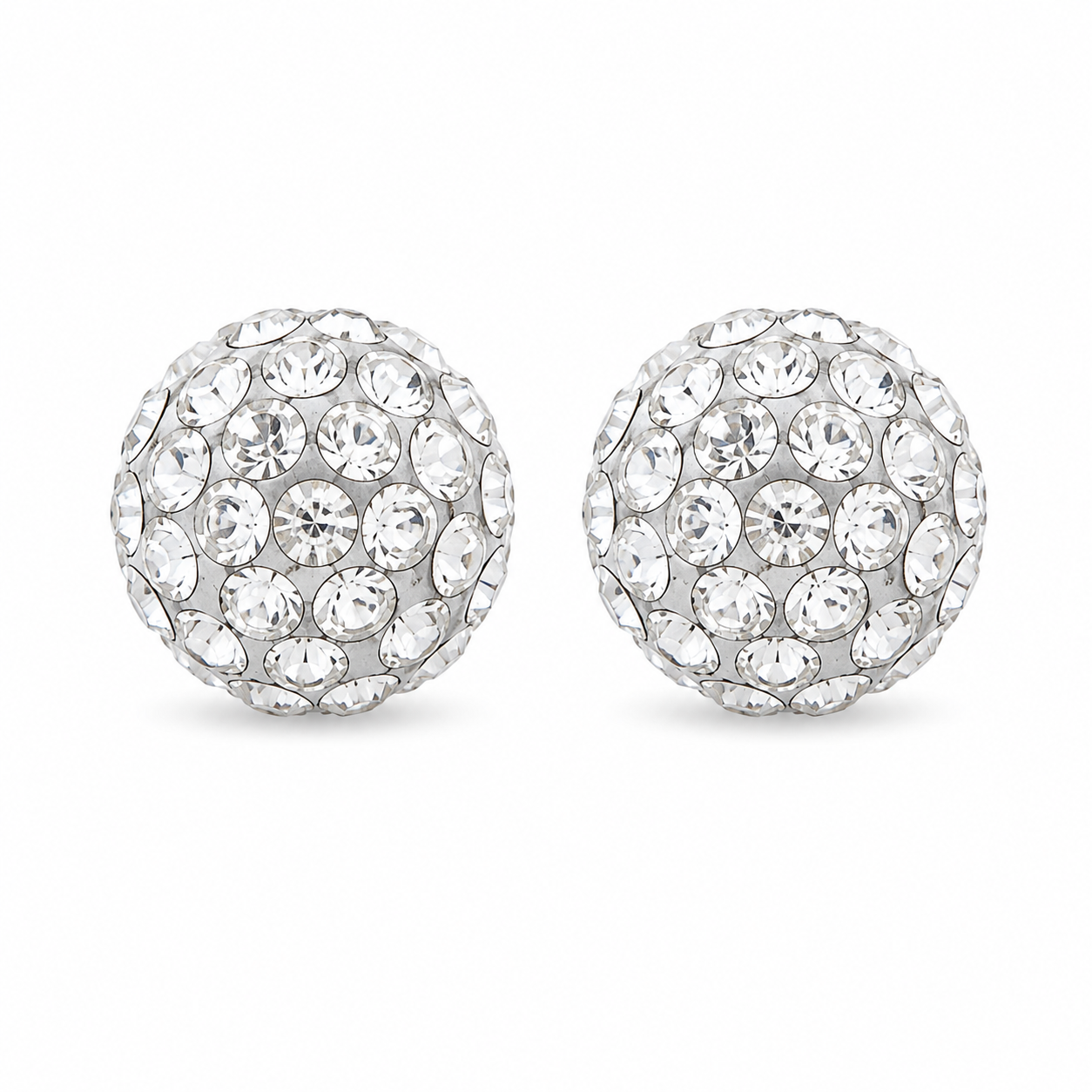 10KT Gold 7MM White Crystal Ball Stud Earrings with Screwback Ball