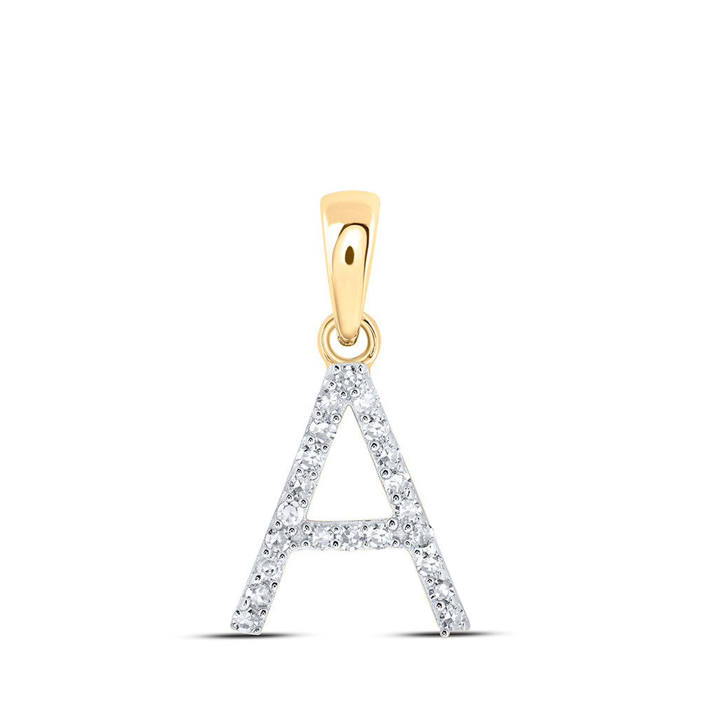 10K YELLOW GOLD ROUND DIAMOND INITIAL A LETTER PENDANT 0.10 CTTW