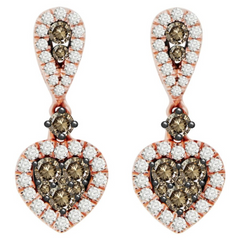 14KT ROSE GOLD 0.90CT CHOCOLATE DIAMONDS AND WHITE DIAMONDS EARRINGS