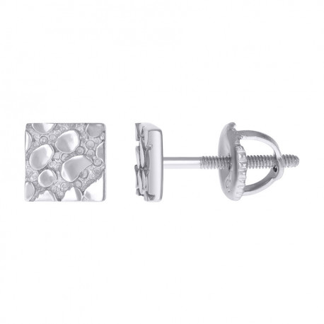 925 Sterling Silver Unisex Square Nugget Fashion Stud Earrings