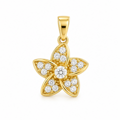 10KT Gold Hibiscus Flower Pendant with CZ
