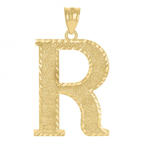 10kt Yellow Gold Unisex Diamond-Cut Initial Letter R Charm Pendant, 1