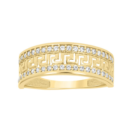 10KT Yellow Gold Womens Cubic-Zirconia Greek Key Fashion Band Ring