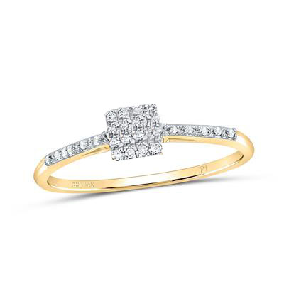 10KT Yellow Gold Diamond Halo Cluster Promise Ring 1/20 Cttw