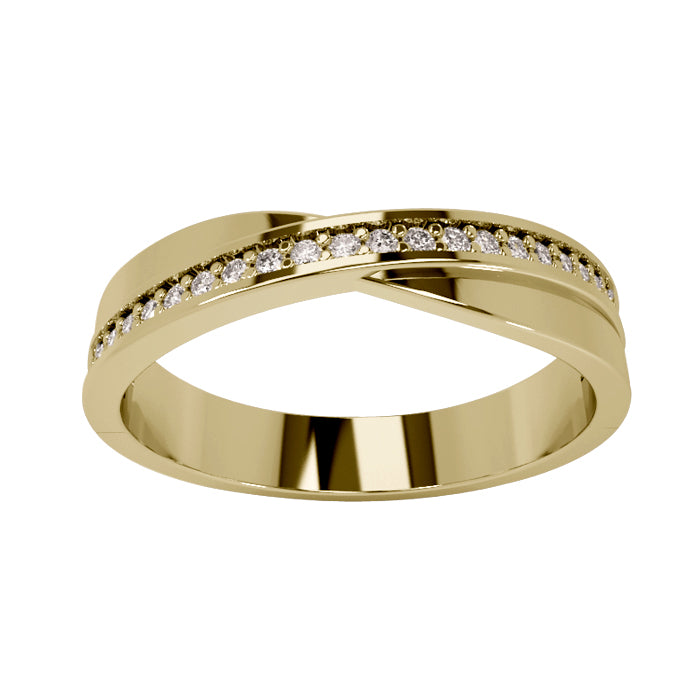10KT Yellow Gold 4MM Wedding Band with Cubic Zirconias