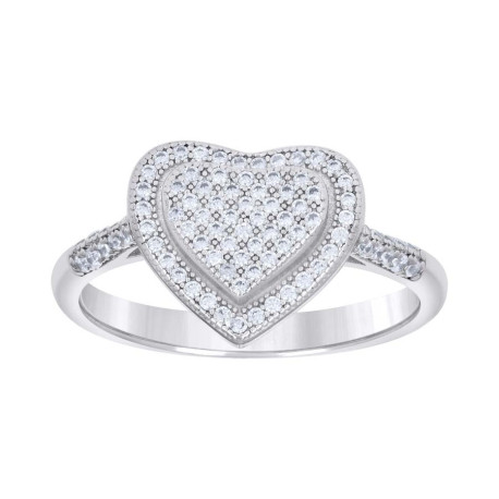 925 Sterling Silver Womens Cubic-Zirconia Love Heart Ring Size 8