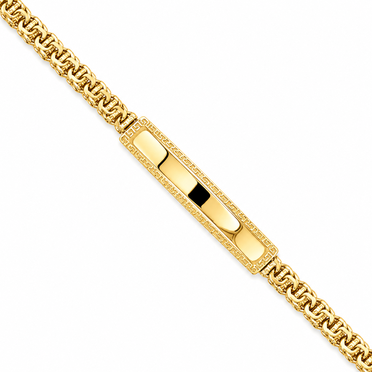 10KT Gold 5MM Chino Bar Monaco Bracelet with Greek Bars, Greek Border