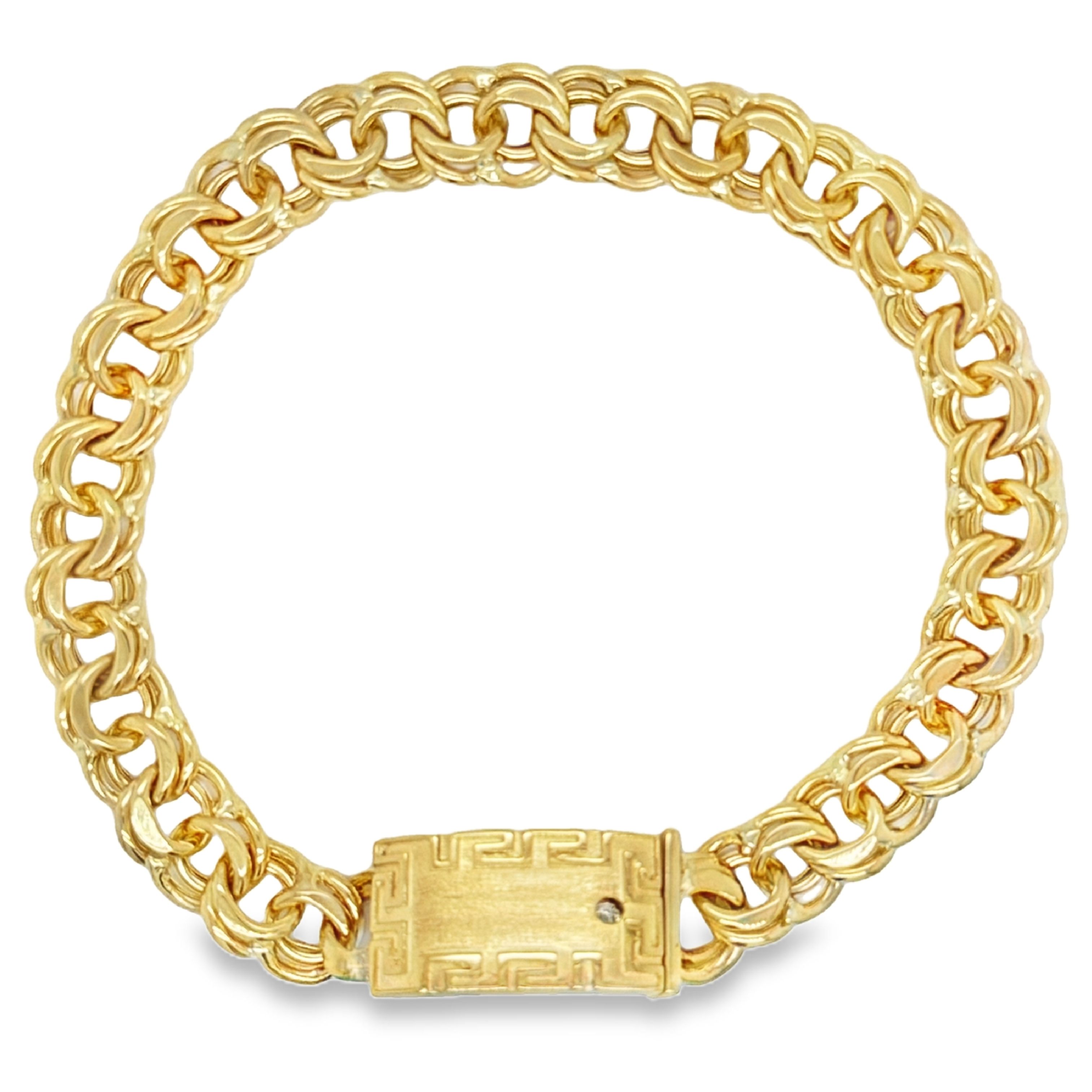 10KT Gold 9MM Chino Link Monaco Bracelet with Greek Border 8 Inches FR