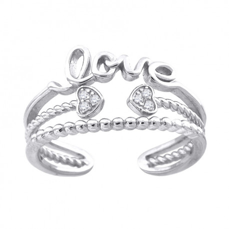 925 Sterling Silver Womens Cubic Zirconia Hearts Adjustable Ring Size 6