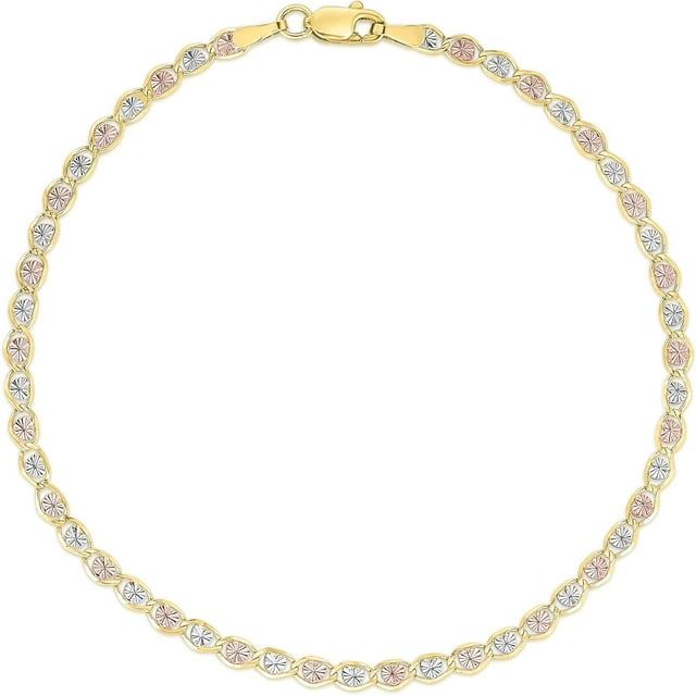 10KT Gold 3.5MM Tricolor Valentino Heart Bracelet 7 Inches