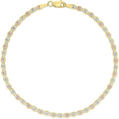 10KT Gold 3.5MM Tricolor Valentino Heart Bracelet 7 Inches