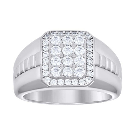 925 Sterling Silver Mens Cubic-Zirconia Octagon Head Fashion Ring Size 9
