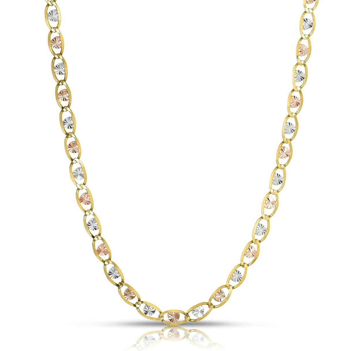10KT Gold 5MM Tricolor Valentino Heart Chain 22 Inches