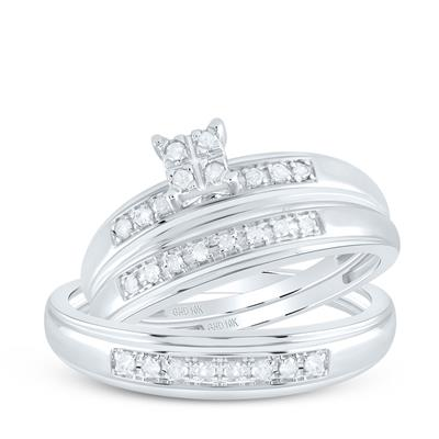 10k White Gold Round Diamond Cluster Matching Wedding Ring Set 1/5 Ctt