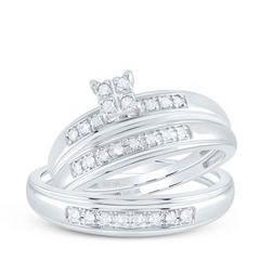 10k White Gold Round Diamond Cluster Matching Wedding Ring Set 1/5 Ctt