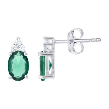 925 Sterling Silver Womens Green White Oval Round Cubic-Zirconia Oval