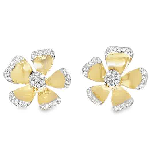 14KT YELLOW GOLD 0.25CT DIAMOND FLOWER STUD EARRINGS