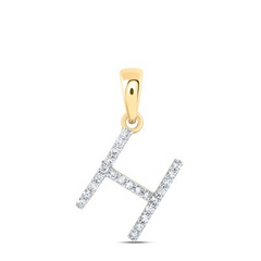 10K YELLOW GOLD ROUND DIAMOND INITIAL H LETTER PENDANT 0.10 CTTW