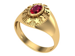 10KT Yellow Gold Kinder Spirit Plain Graduation Ring Red Stone Size 3