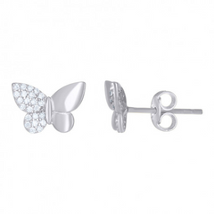925 Sterling Silver Womens Cubic-Zirconia Butterfly Fashion Stud Earrings