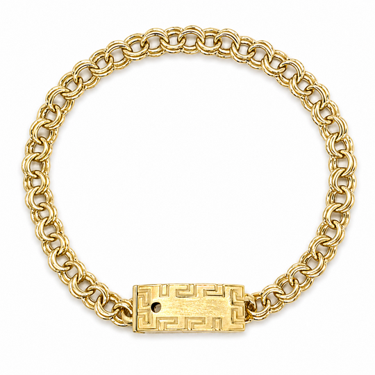 10KT Gold 6MM Chino Link Monaco Bracelet with Greek Border 7 Inches FR