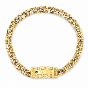10KT Gold 6MM Chino Link Monaco Bracelet with Greek Border 7 Inches FR