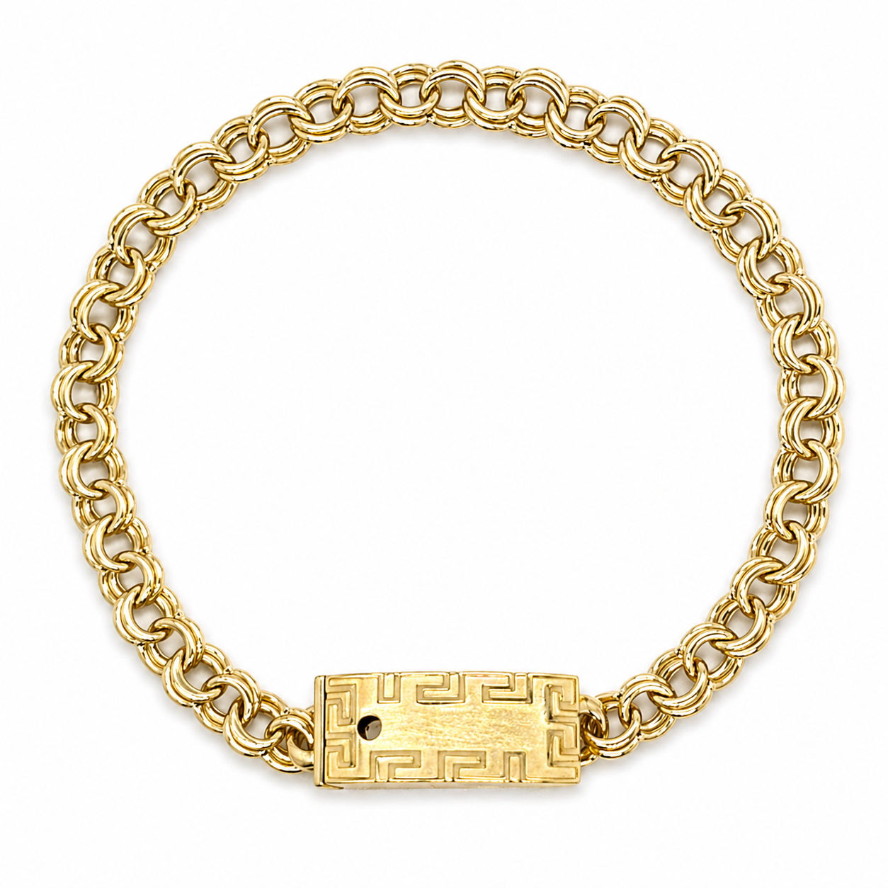 10KT Gold 6MM Chino Link Monaco Bracelet with Greek Border 7 Inches FR
