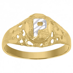 10kt Two-Tone Gold Unisex Kids Children Diamond-Cut Textured Oval Init