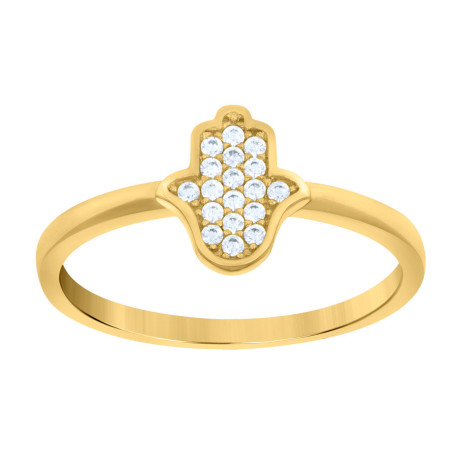 10kt Yellow Gold Womens Cubic-Zirconia Hamsa Ring