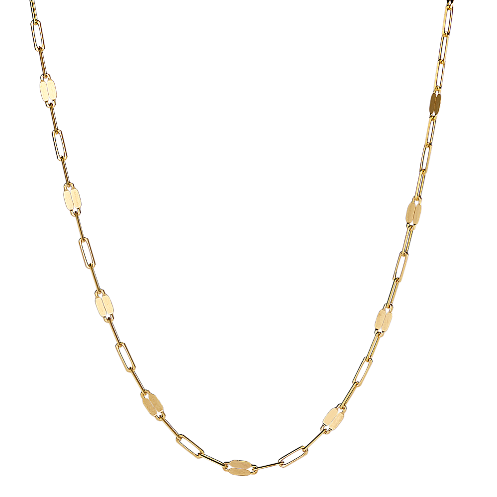 10KT Gold Mirror Paperclip Chain, 1.1MM 18 Inches